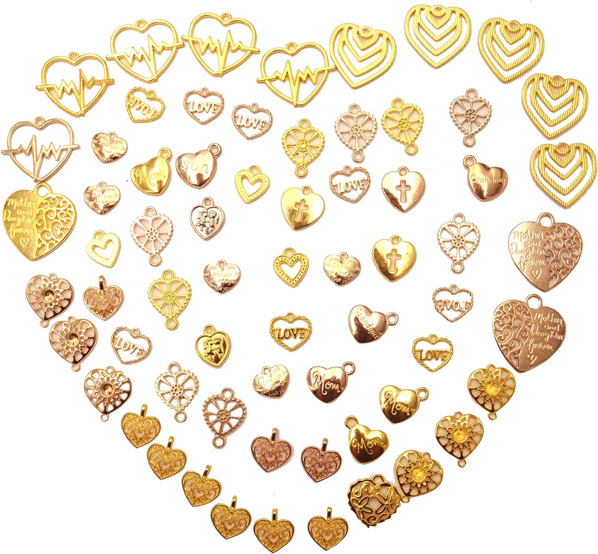Yansanido 100 Gram Assorted Heart Gold DIY Antique Charms Pendant Mixed Charms Pendants Necklace Bracelet Wedding DIY Craft Making Accessory (100g Heart Gold)