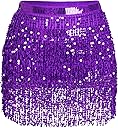 SUMERSHA Belly Dance Hip Scarf Sequin Tassel Skirt Wrap Sparkly Rave Costume for Women