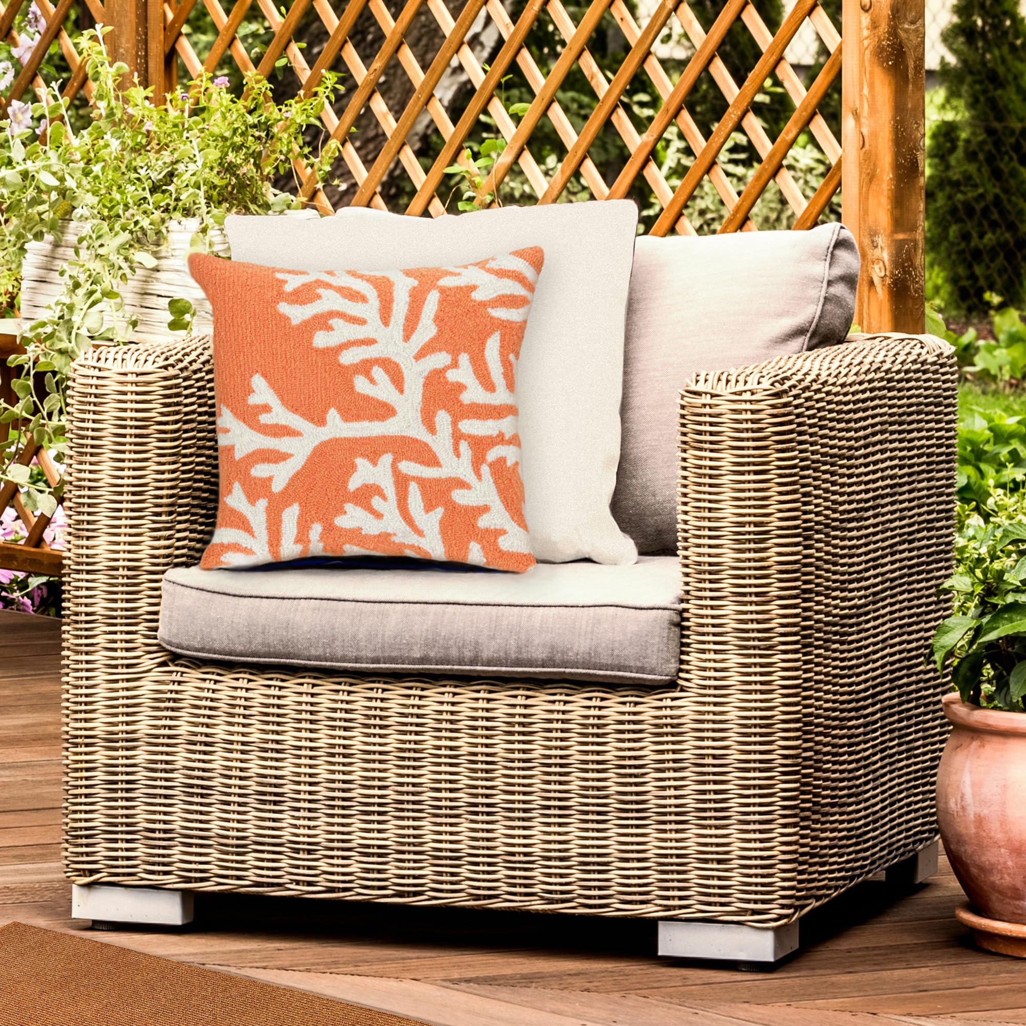 Liora Manne Frontporch Indoor/Outdoor Pillow, 18" Square, Coral Coral