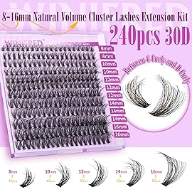 Lash Clusters Kit Lash Extension Kit Wispy 8-16mm Natural Lashes Clusters 240pcs Eyelash Extension Clusters 30D Individual Lashes with Lash Bond and Seal Lash Remover Lash Tweezers by Winifred