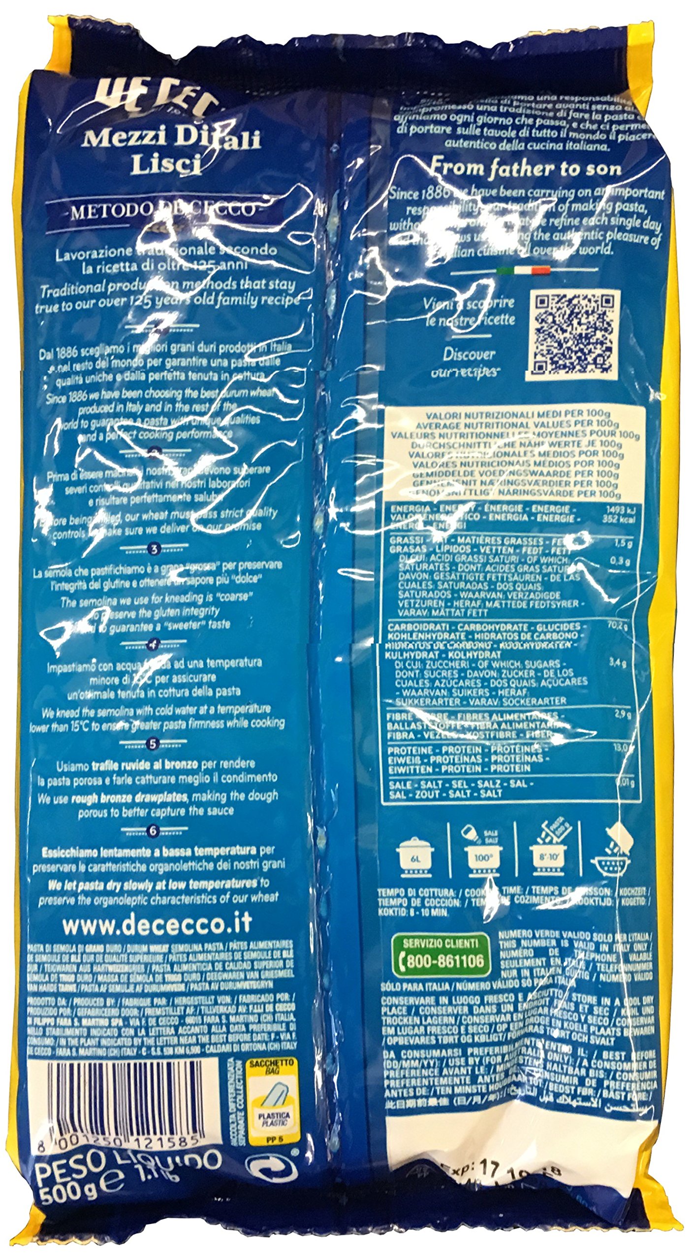 De Cecco Pasta Mezzi Ditali Lisci N°158 (24 x 500 g)
