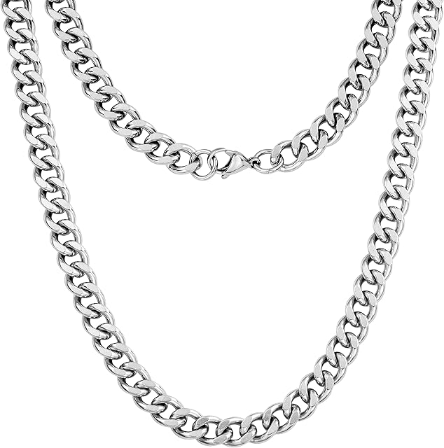 Silvadore 9mm CURB Mens Necklace Silver Chain Cuban - Stainless Steel Jewellery - 8mm Neck Link Chains for Men Man Women Boys Kids - 18" 20" 22" 24" - Strong Heavy Chunky 4mm Thick