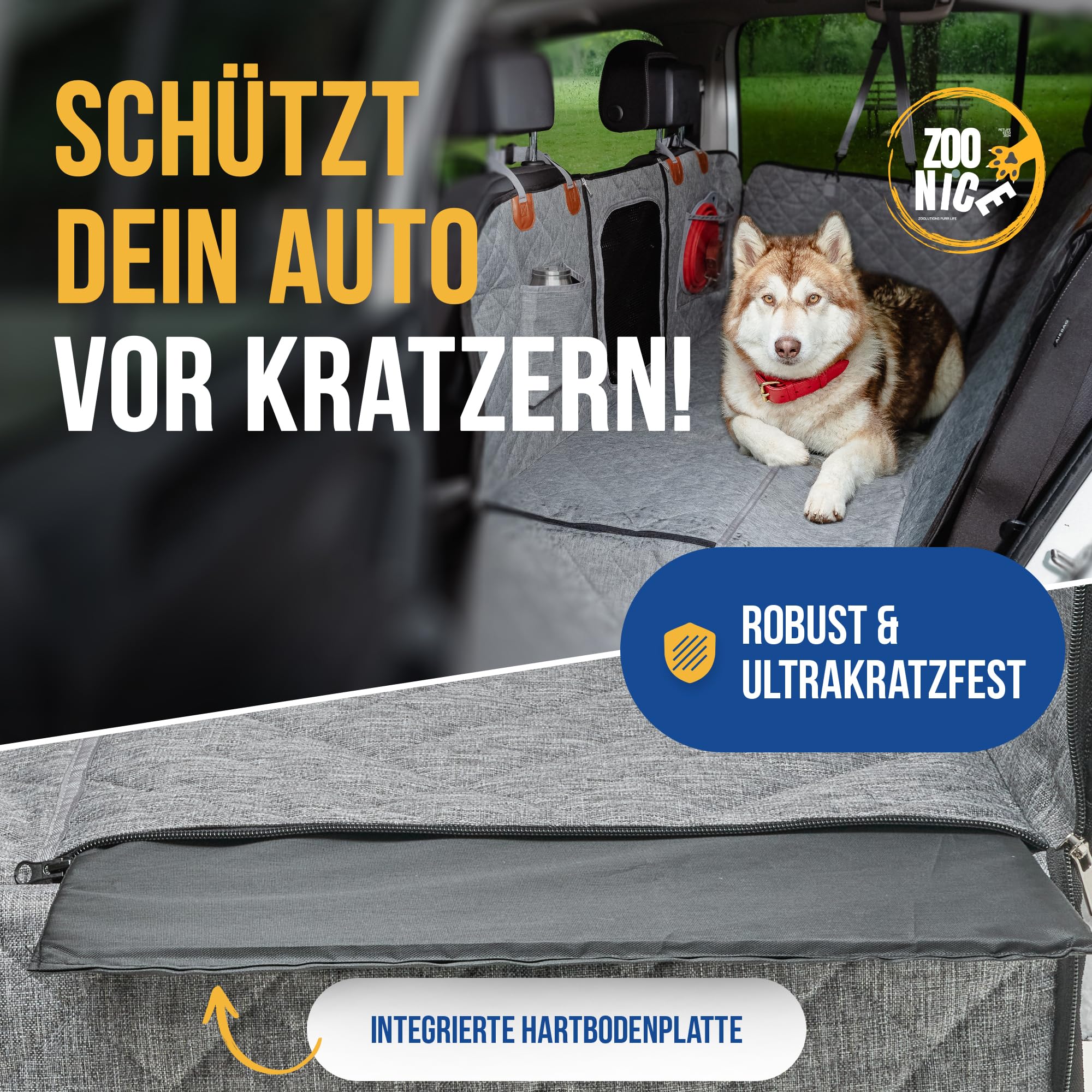 Hundedecke Auto Rückbank – Premium Autoschondecke mit Hartboden | Rücksitzverbreiterung & Schutz | Kratzfest & wasserabweisend | Für SUV & Kombi