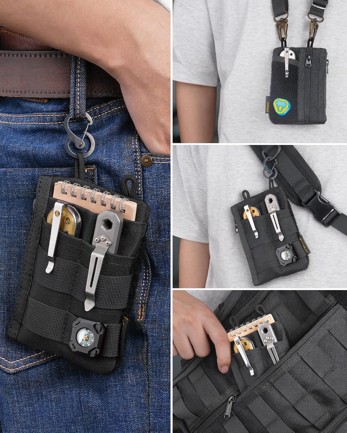 VIPERADE VE18-M EDC Pocket Pouch, Slim EDC Organizer with 3 EDC Slots+2 Zipper Pockets, 1 Large Pocket for Notebook or Cellphone, EDC Pouch for Men - Image 8