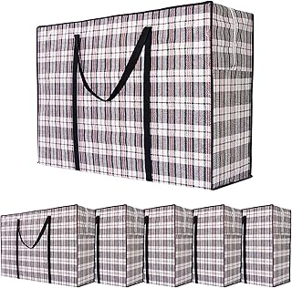 Heavy Duty Moving Bags, 6 Pack Large Storage Laundry Bags, Checkered Storage Bags with Zipper and Handles, Storage Totes f...