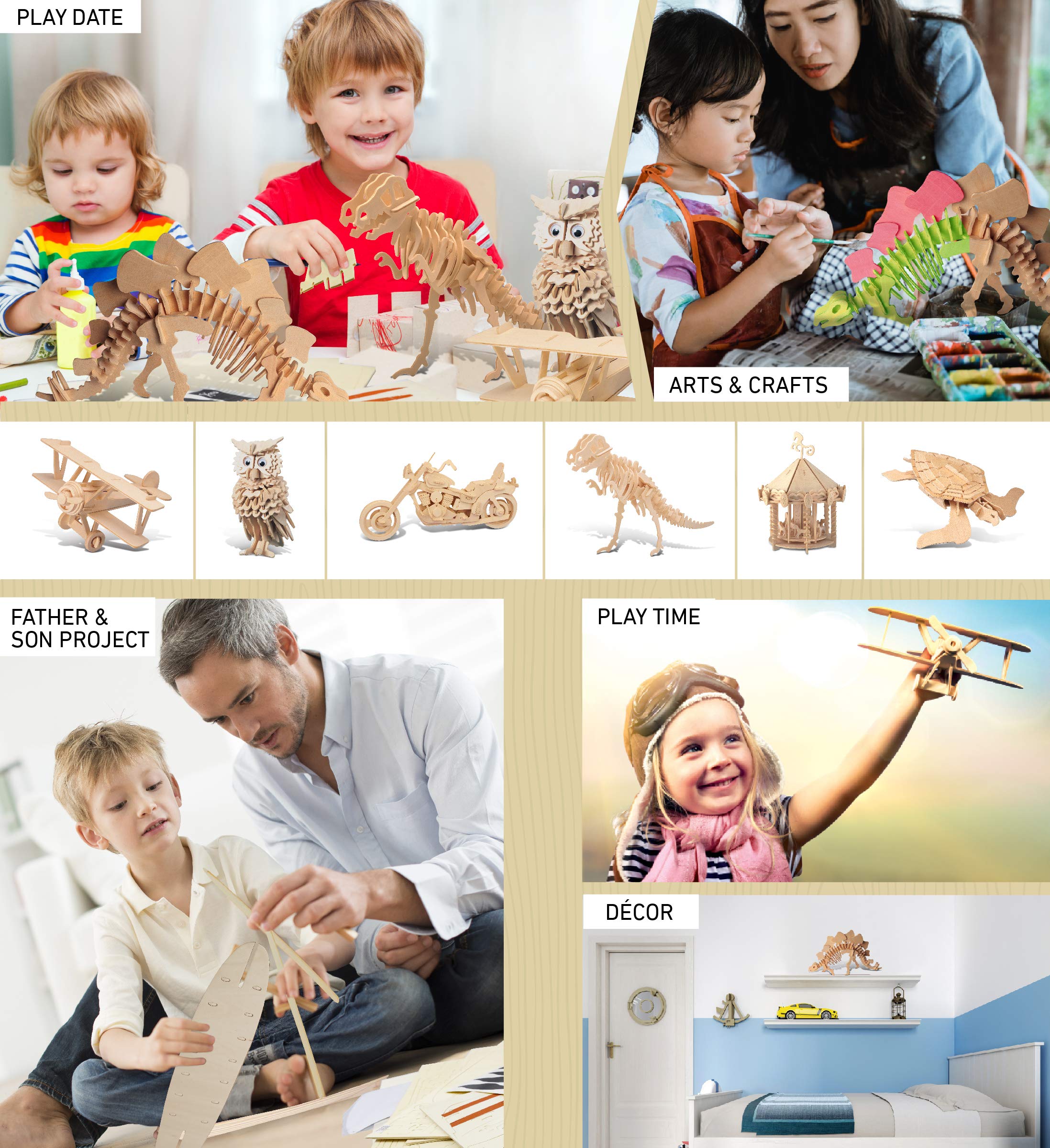 Puzzled 3D Puzzle Stegosaurus Dinosaur Wood Craft Construction Model Kit Fun & Educational DIY Wooden Dino Toy Assemble Model Unfinished Craft Hobby Puzzle 51pc Pack - Image 5