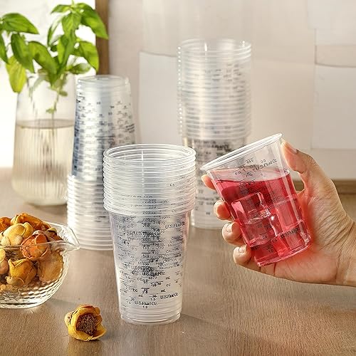 Miniatura 9 de 50 tazas de mezcla de resina epoxi, DQELFA tazas medidoras de pintura de plástico transparente de 8 onzas con 50 palitos de madera para revolver