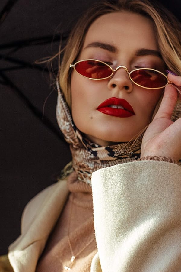 goggles aesthetic Vintage Small Oval Sunglasses for Women (Gold Frame/Red Lens) Größe:6 1/2 King Louie Handschuhe grau color_Dark camo The frames of the