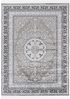 Carpeto Rugs Teppich mit Fransen Orientalisch in Grau Silber - Wohnzimmer Schlafzimmer - Klassisch Orient Muster dicht gewebt - Kurzflor Weiche Viskose - Faser 160 x 230 cm