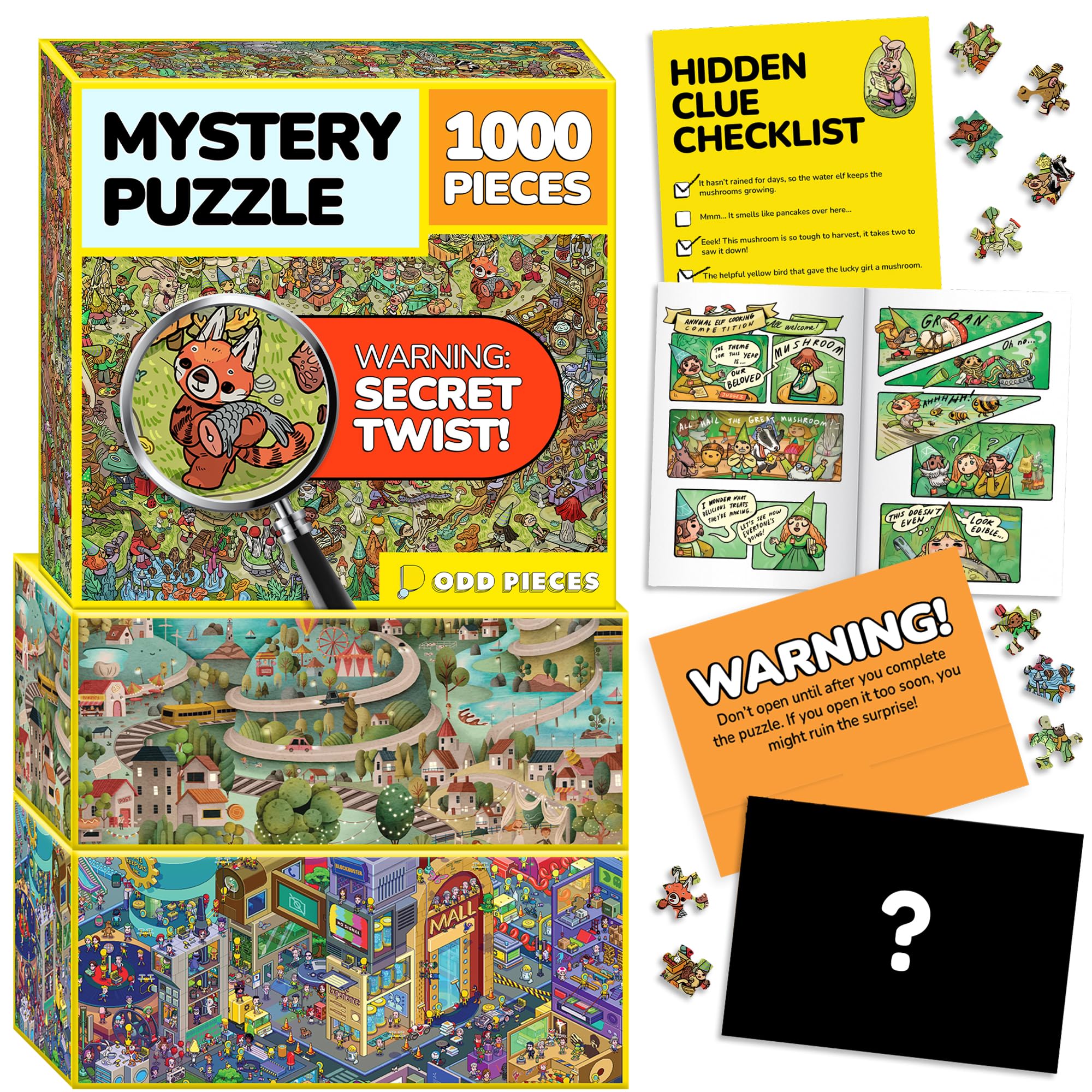 Odd Pieces Series 4 – Mystery Jigsaw Puzzles 3 Pack – 1000 Pieces Each for Adults – Story Puzzles with Magic Puzzle Art — image 1