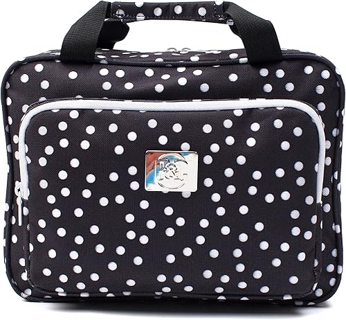 Bolsa grande de cosméticos de viaje colgante para mujer, neceser de viaje y maquillaje cosmético con muchos bolsillos (lunares negros)