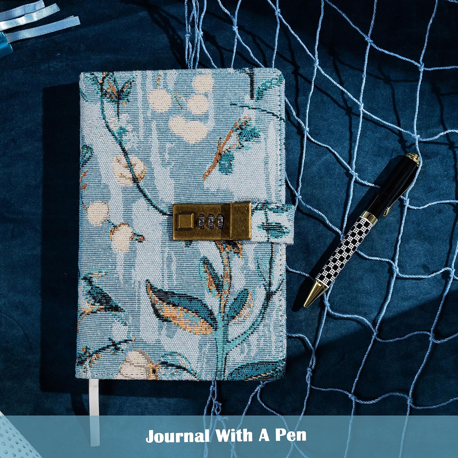 TIEFOSSI Embroidered Diary with Lock, Lined Lock journal for Women Men, Aesthetic Journal with Pen, Hardcover Journal for Journaling Writing Planning, 100 GSM Thick Paper, 224 Numbered Pages