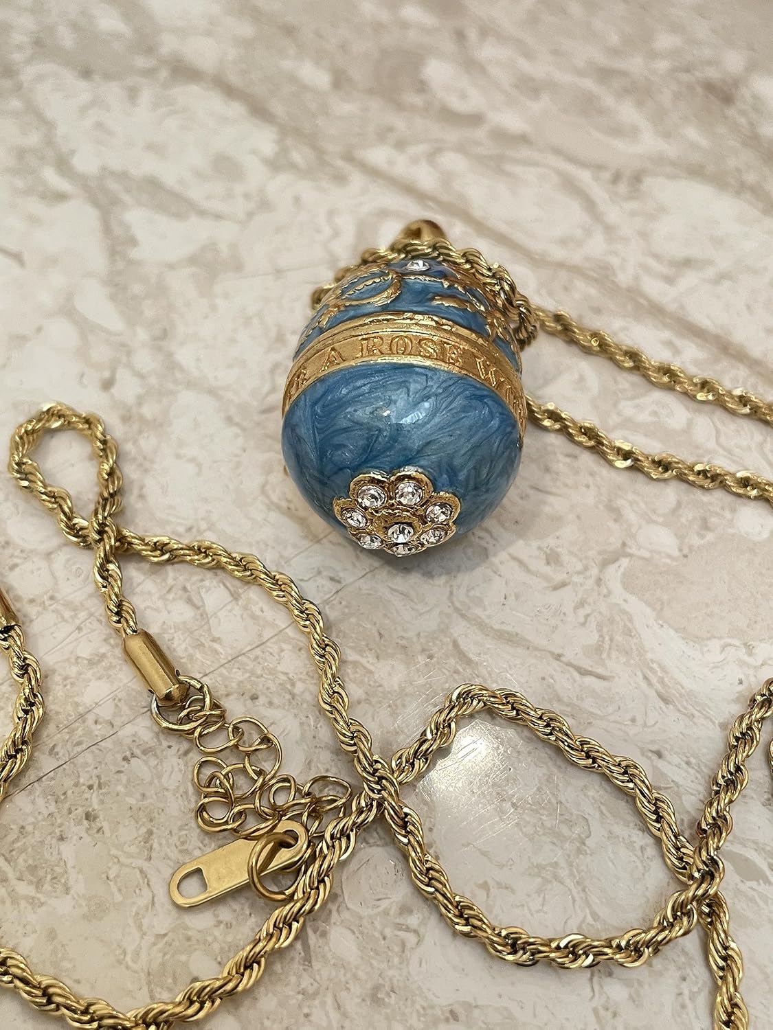 Pierre Lorren London Blue Topaz Necklace Yellow Gold Faberge Egg Pendant Style Necklace 24k Gold Jewelry SET Faberge Necklace Pendant Bracelet HANDMADE Jewellery for women Anniversary gift for wife