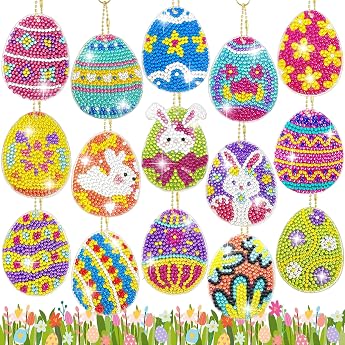 Diamond Painting Easter 15 Pieces Easter Egg Pendant Craft Set Easter
