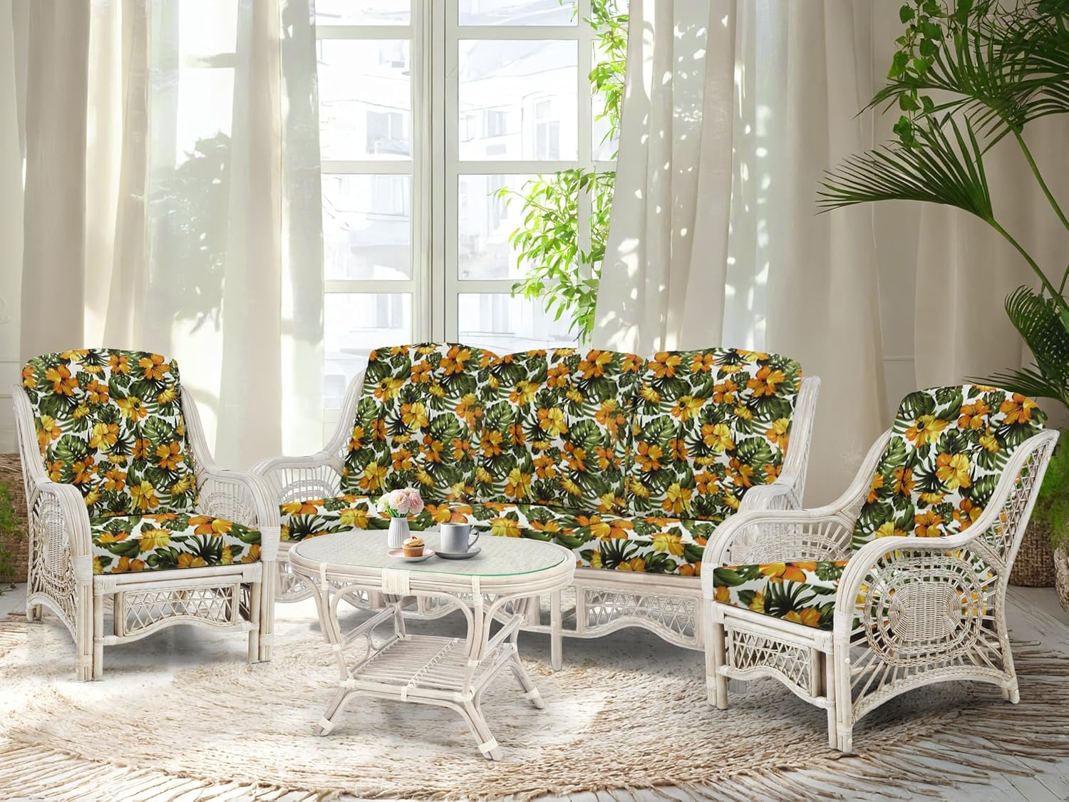 Malibu Lounge Set of 4 2 Natural Rattan Wicker Chairs