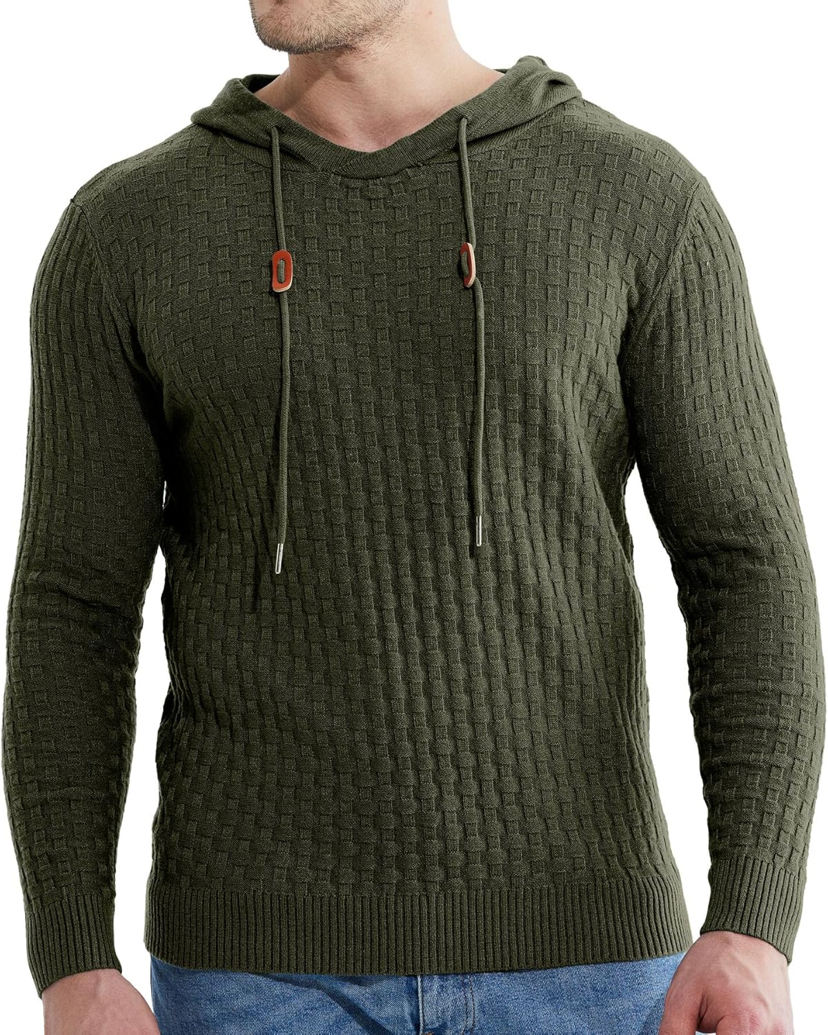 Askdeer Men's Pullover Sweater Long Sleeve Waffle Knitted Sweater Casual Soft Hoodie Pullover Sweaterwith Ribbing Edge Army Green - Image 6