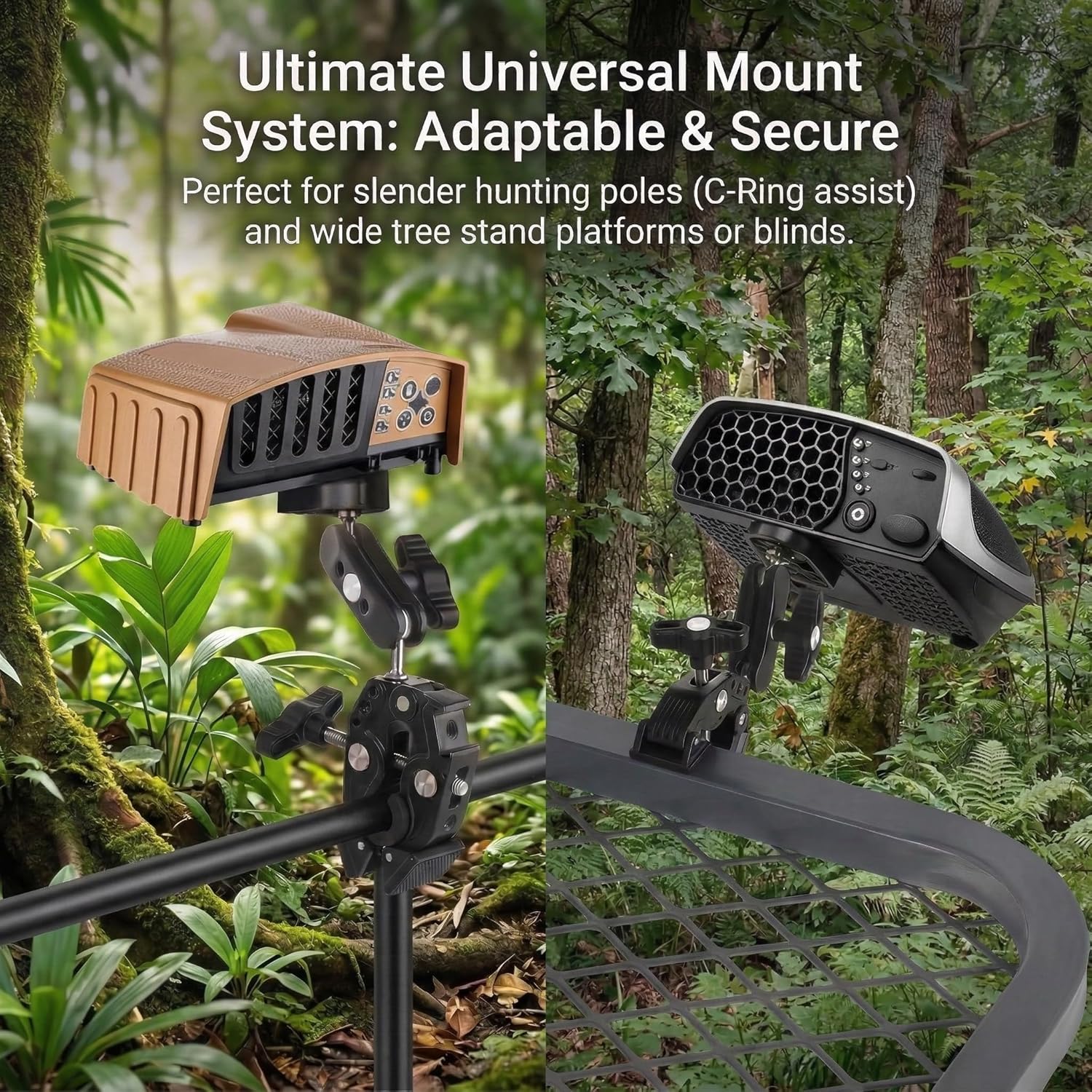 Adjustable Clamp Mount & Carry Bag Compatible with Ozonics HR230 HR300 HR500 HR600 - Padded Storage Case & 360° Holder - Essential Tree Stand Accessories & Hunting Blind Accessories 2-in-1 Bundle