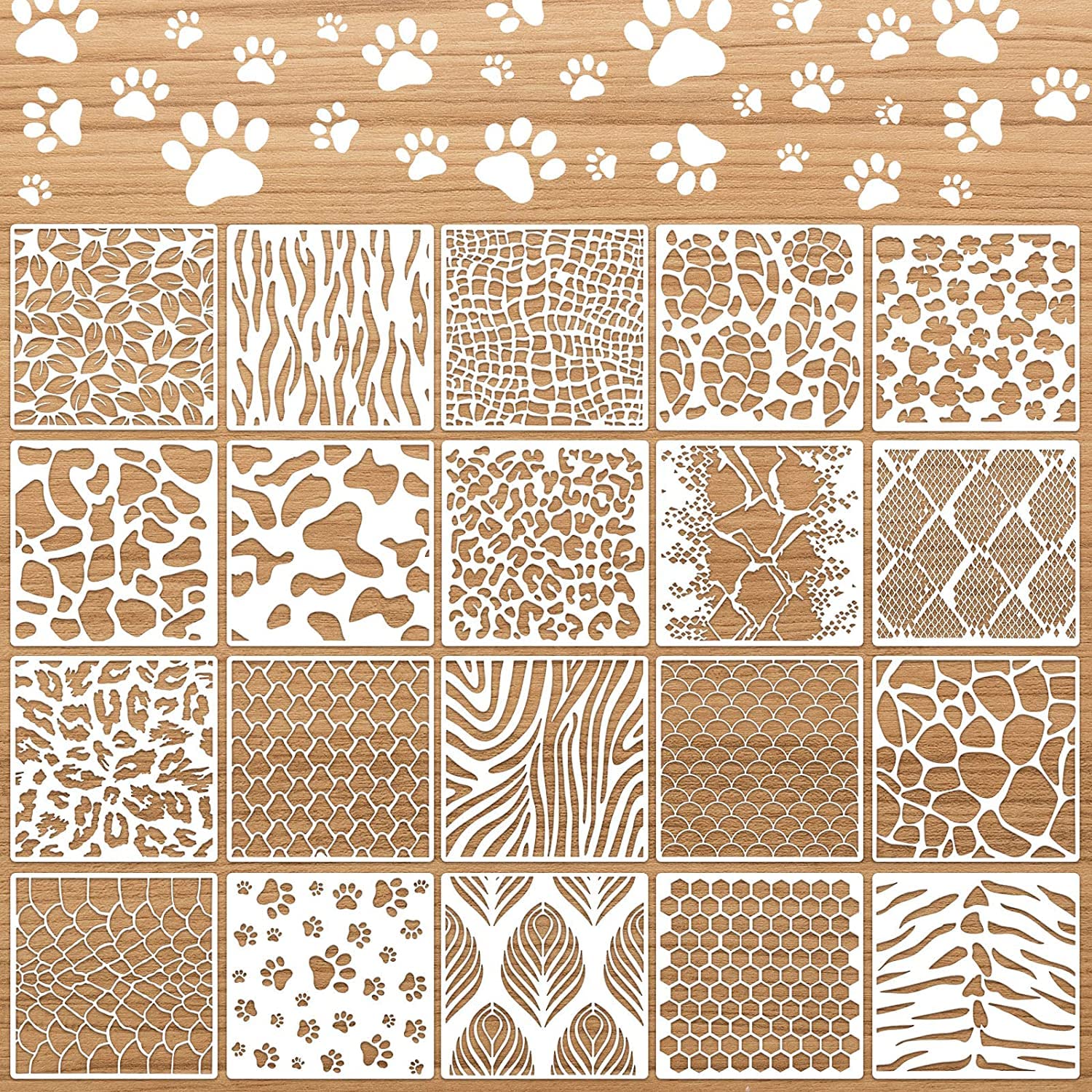 XZEIT Lot De 20 Pochoirs D'impression D'animaux, Modèles D'art De Peinture D'animaux, Pages De Coloriage Réutilisables Pour Scrapbooking, Traçage De Dessin, Décoration Murale De Meubles (7,8 X 7,8 In
