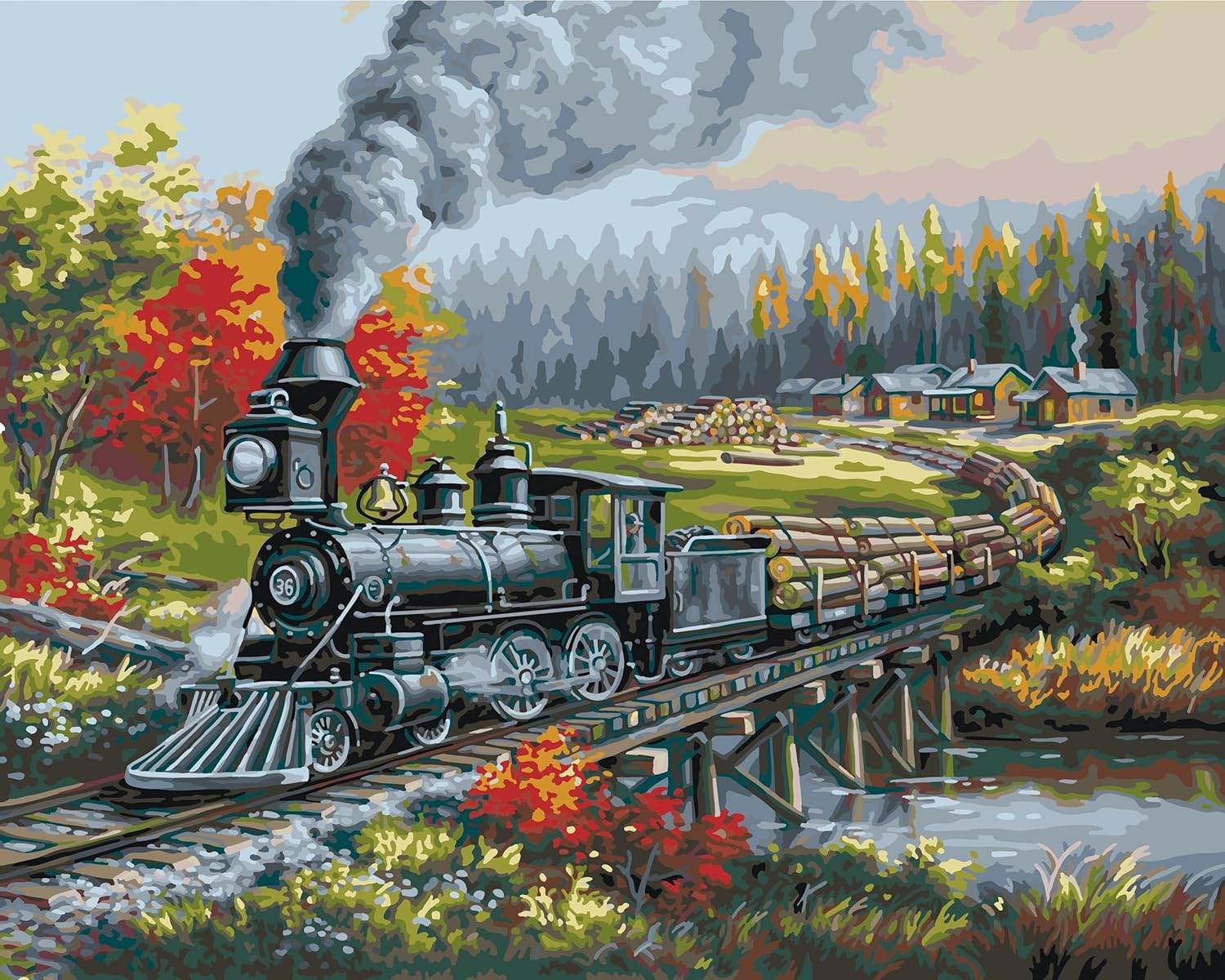 PlaidCraft Paint by Number Kit 16 x 20inch, Logging Camp Run Amazon
