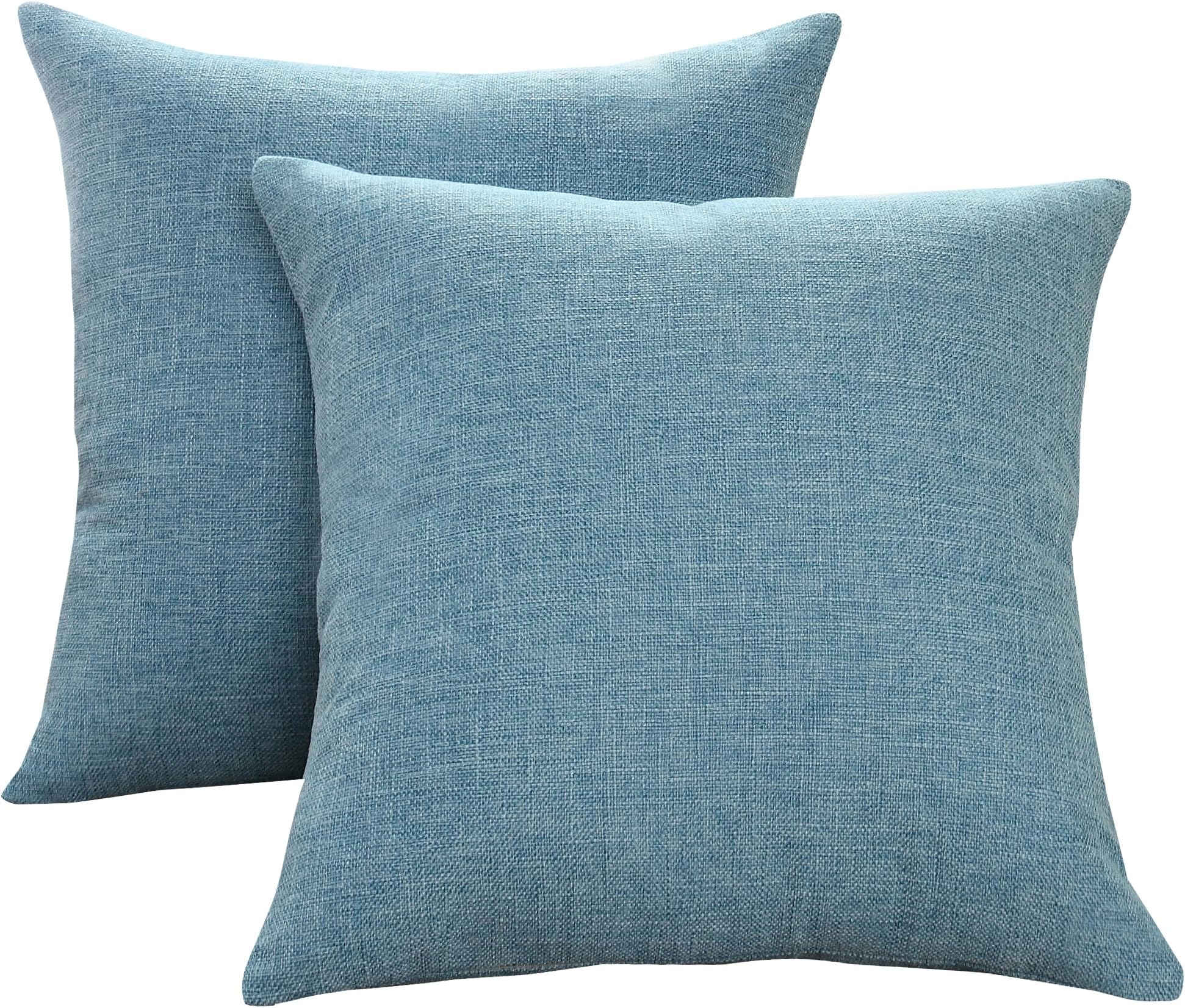 Sunday Praise Linen Decorative Throw Pillow Covers,Classical Square Solid Color Pillow Cases,18x18 Inches Cushion Covers for Sofa Couch Bed&Car,Pack of 2 (Light Blue)