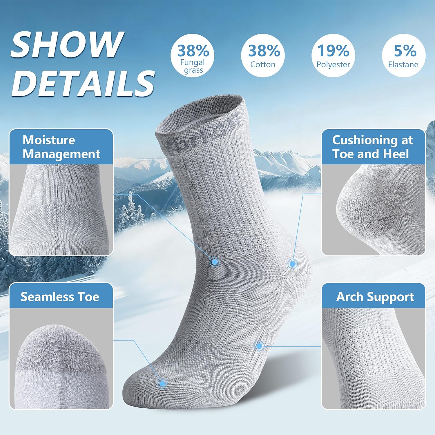 RANDY SUN Waterproof Socks for Men and Women, Hiking Wading Trail Running Crew Socks - Image 4