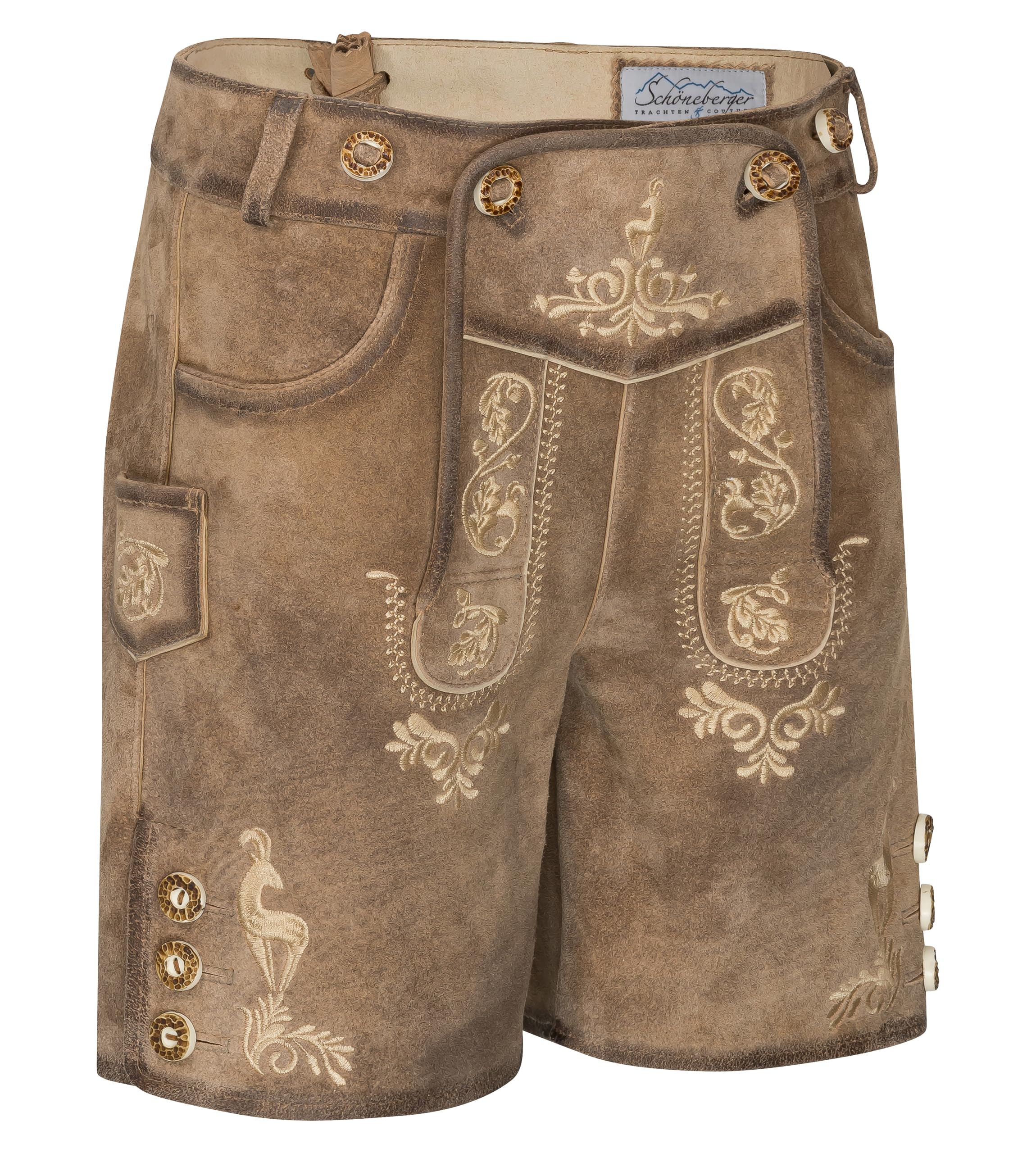 Schöneberger Trachten Couture Pantaloni in pelle vintage per bambini, stile bavarese, in vera pelle, con bretelle, per Oktoberfest, Michi