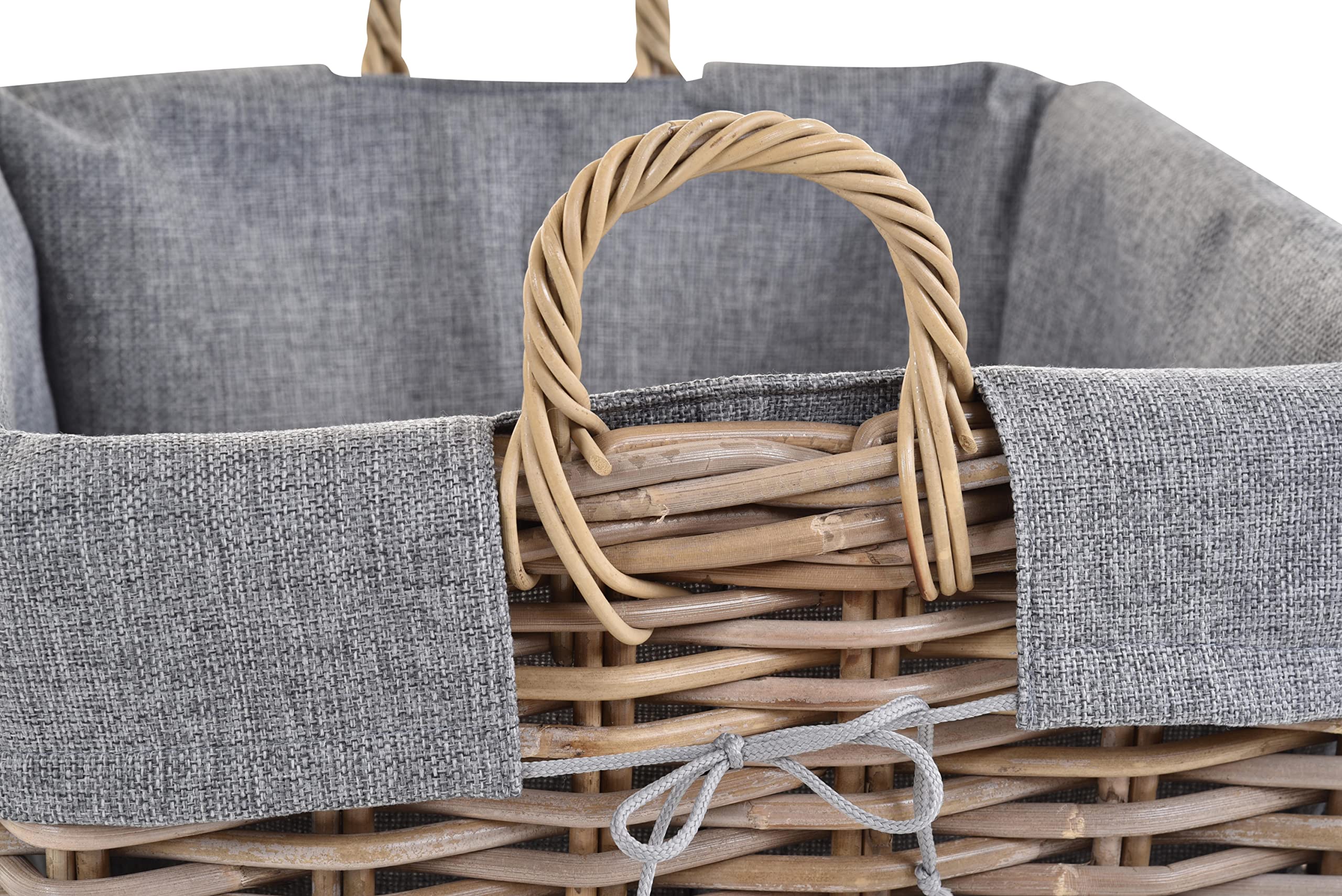 Duży kosz na drewno, naturalny rattan, XL, kosz z wsypy, kosz dekoracyjny, kosz na drewno kominkowe, uniwersalny kosz z jutą (średni, szary, naturalny – kwadratowy)