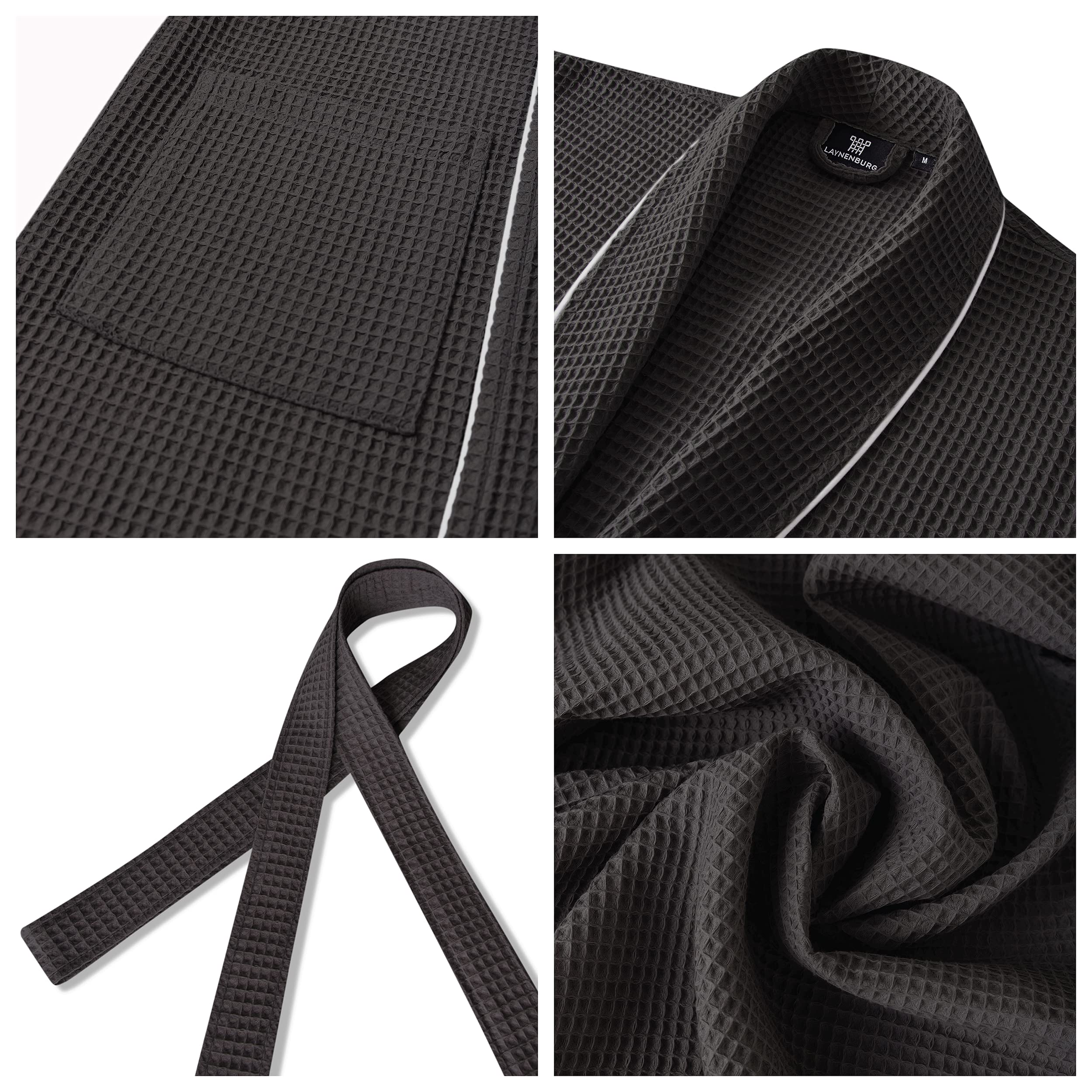 LAYNENBURG Accappatoio donna e da uomo in Waffle - Pique - 100% cotone - OEKO TEX - Colletto a scialle - Leggero - Estate - Taglie S, M, L, XL, XXL