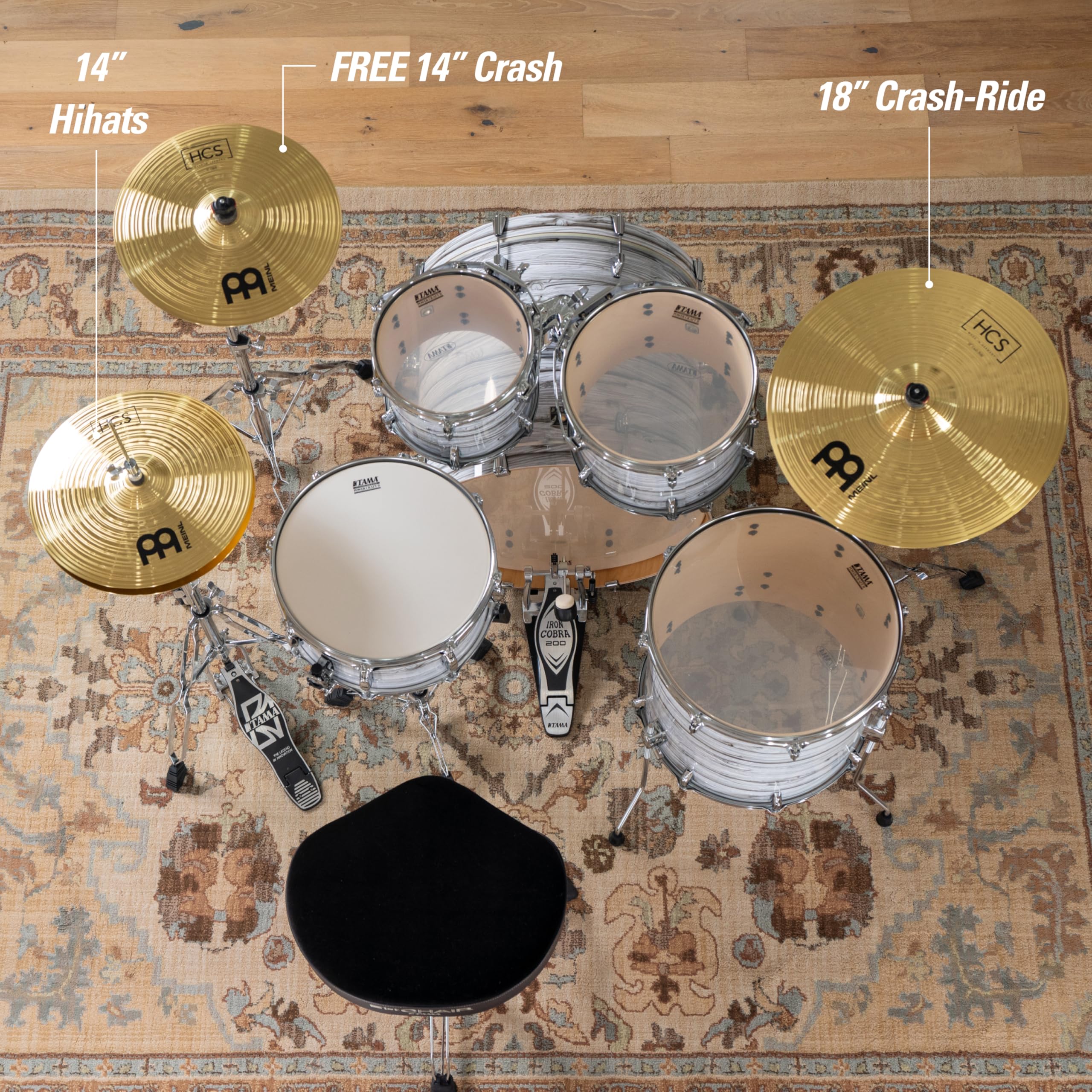 Meinl Cymbals HCS1418+14C HCS Caja de platillos con par de sombrero de 14 pulgadas, 18 pulgadas de choque/paseo y 14 pulgadas de accidente (vídeo)