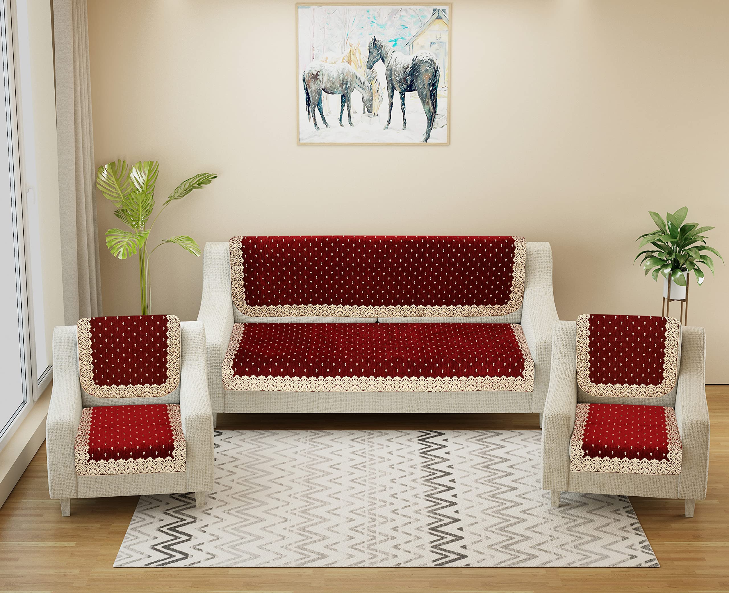 Velvet Sofa Cover Set of 5 Seater - Premium Sofa Covers 3 Seater and 2 Seater Full Cover Set for Couch Seat - Heavy Fabric Sofa Slip Protector with Back Covers, 2801_Maroon-image-40