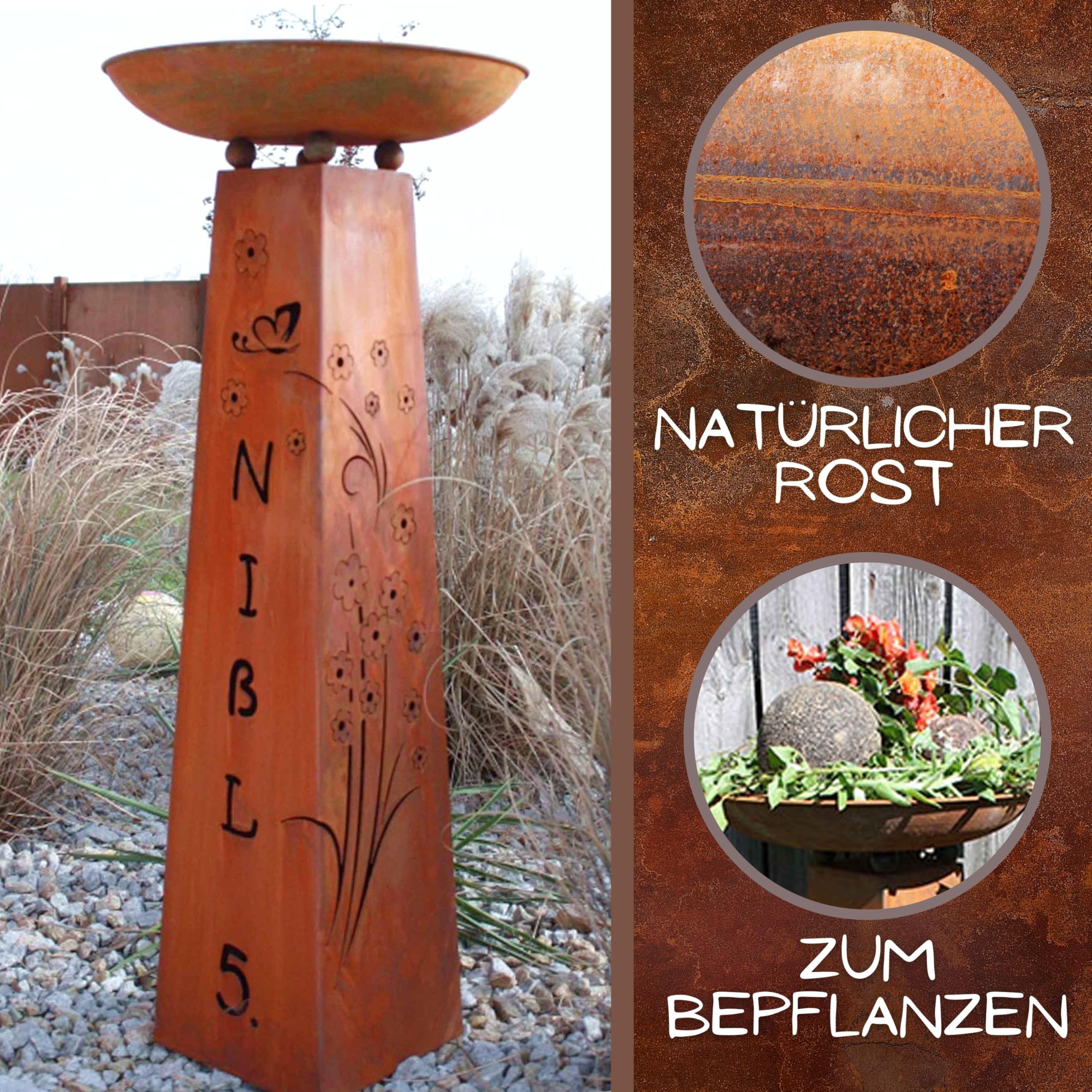 Rostikal Pflanzschale Metall Vintage - Ø 47 cm - Handgefertigte Deko Rost-Schale zum Beflanzen - Langlebig & Wetterfest - Hochwertige Gartendeko für Garten, Balkon, Terrasse