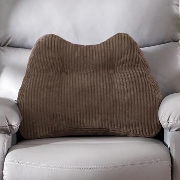 Lumbar Support Pillow for Recliner Chair/Accent Chair/Couch/Office Chair, Tufted Corduroy Back Support Cushion for Elderly, M-Shaped Recliner Cushions for Back Rest, Pain Relief, Reading, Brown