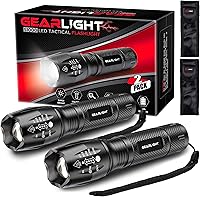 GearLight S1000 High Lumen Tactical LED Flashlight 2 Pack - Zoomable 5 Modes, Compact Pocket Light for Camping, Hunting, Emergencies
