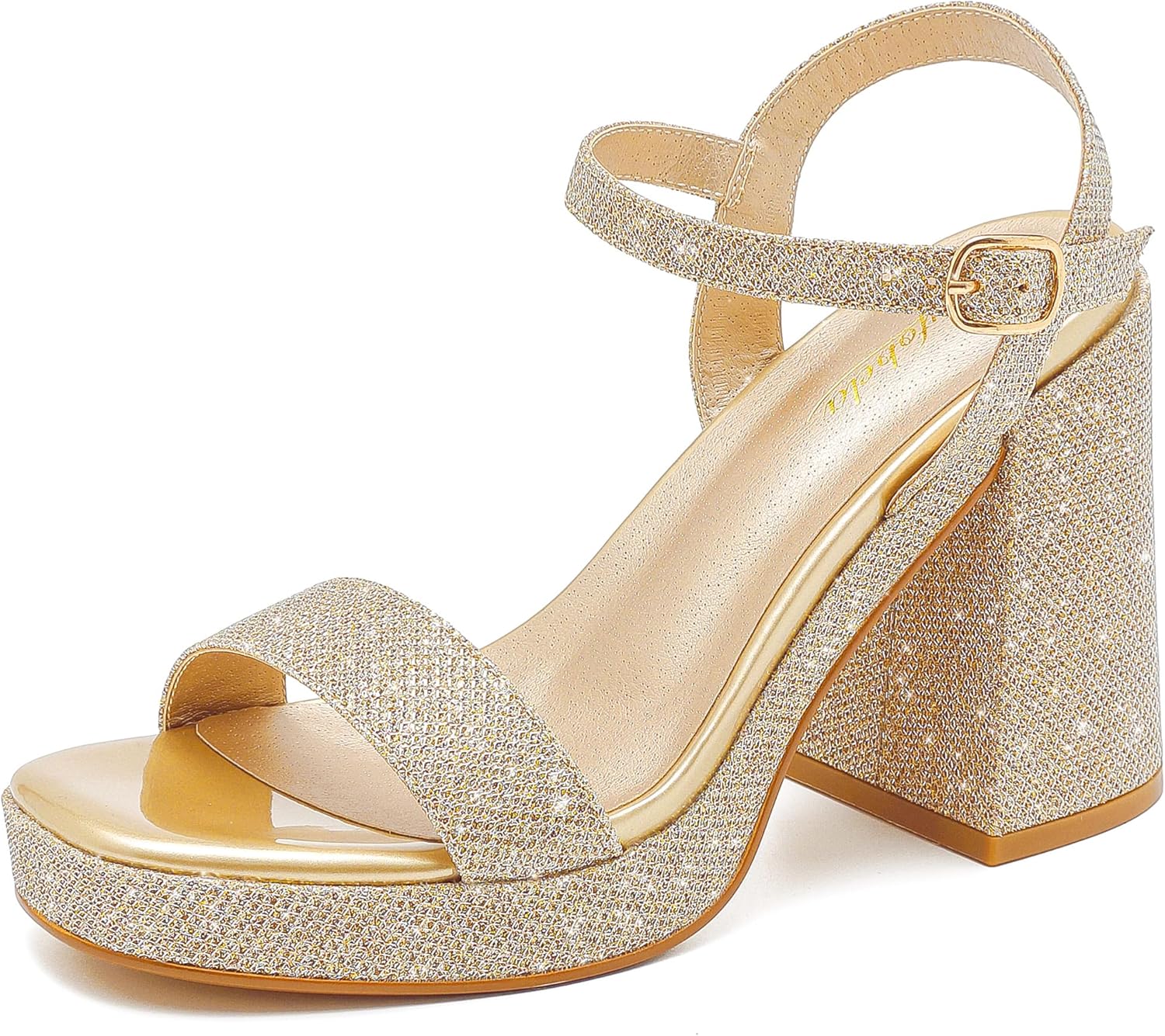 platform sandals women fashion block chunky heeled sandals open toe high heels evening wedding party prom dance summer ankle strap dress shoes 8 glitter gold