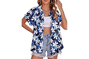 Women's Hawaiian Button Down Shirt: Tropical Escape in Floral Grace
