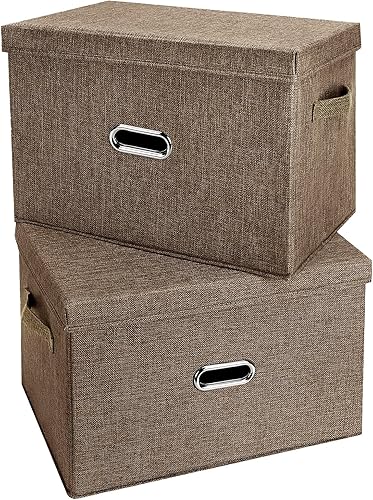 Contenedores grandes de tela de lino plegables con tapa y asas extraíbles, caja de almacenamiento lavable, canastas con cubierta para dormitorio,