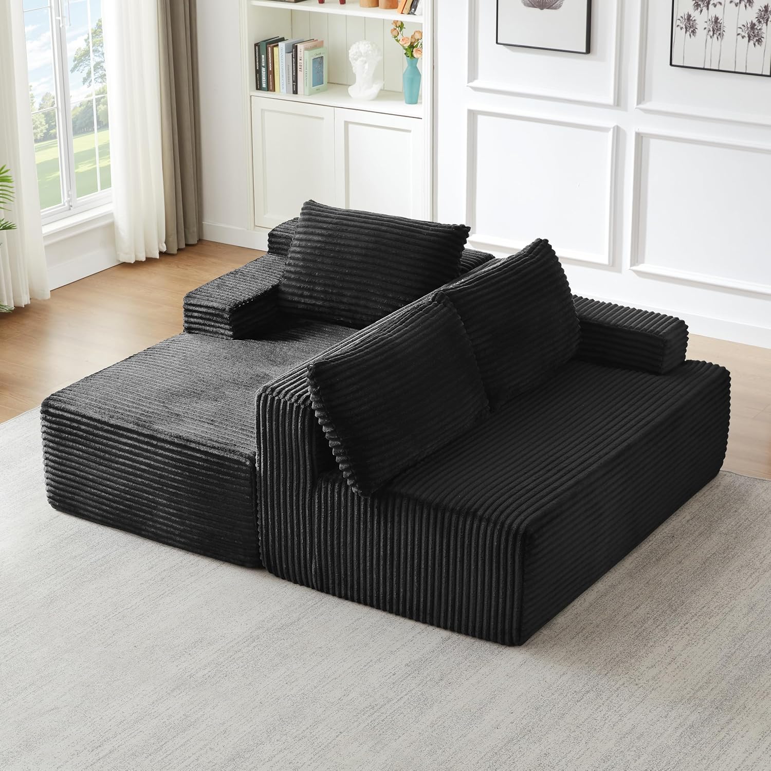 96" L Shaped Cloud Sectional Couch with Chaise, Deep Seat Modular Sectional Sofa Corduroy Memory Foam Sofa Boneless Couches for Living Room Bedroom, No Assembly Required | Breathable material, Non-slip, No Assembly Required, Side Pockets
