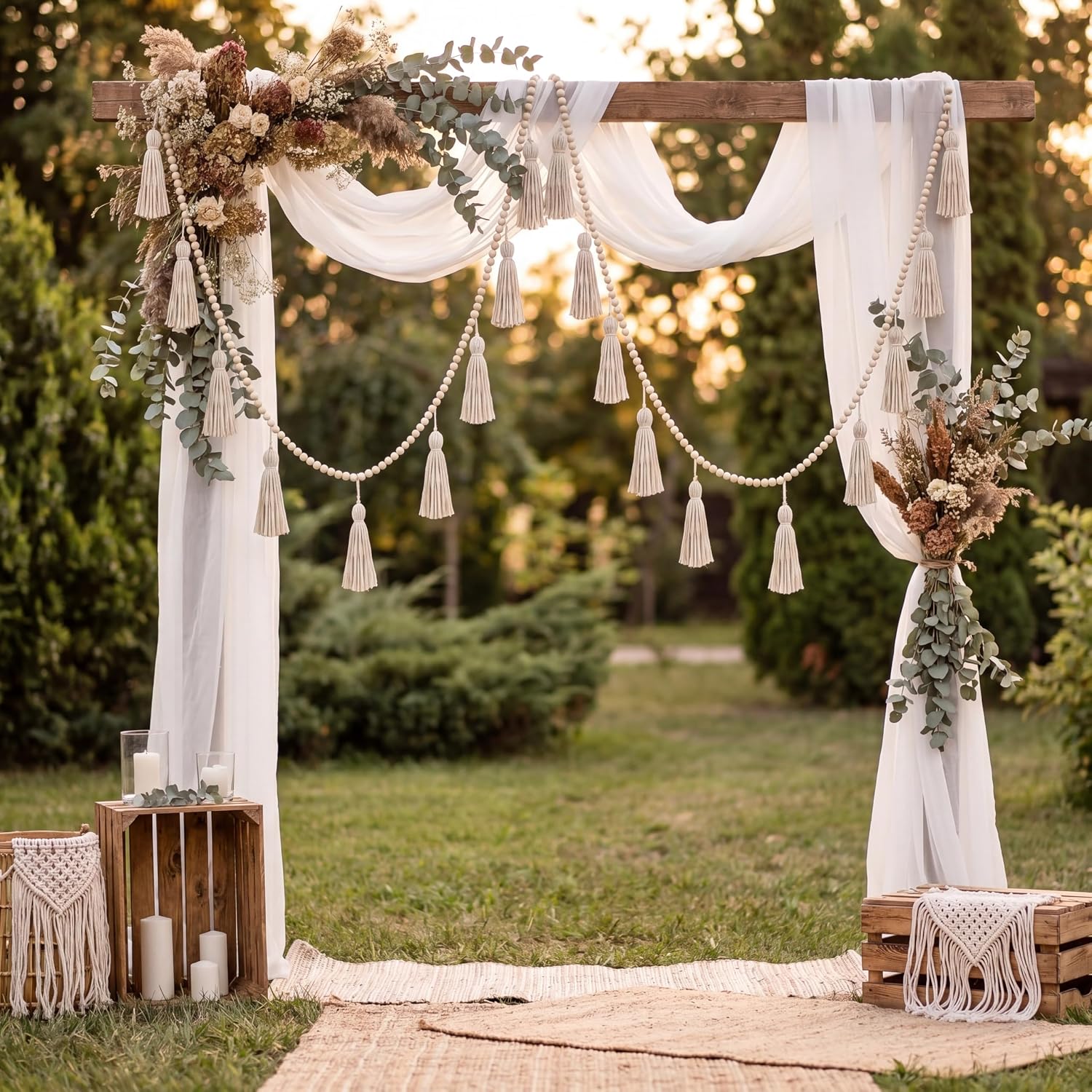 Janinka Tassel Garland Boho Classroom Decor Macrame Wooden Bead Garlands Wood Beads Banner with Tassels Boho Wall Hanging Banner for Classroom Bedroom Nursery Home Decoration(Classic Color)