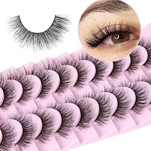 Miniatura 3 de FANXITON Pestañas postizas esponjosas y de aspecto natural, pestañas cortas de ojo de gato, 10 pares de pestañas de visón sintético 3D