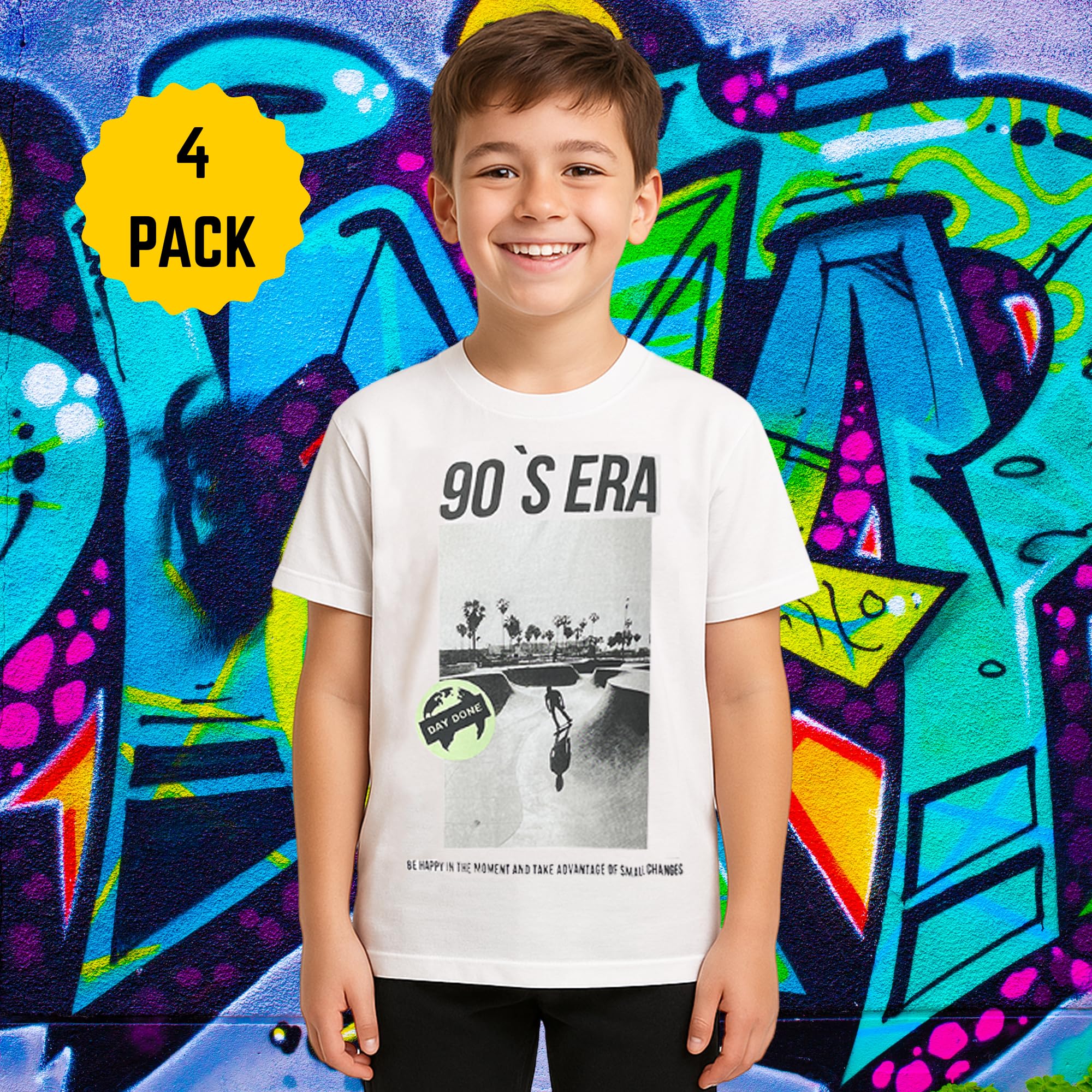 Confezione da 4 magliette stampate da ragazzo, leggere, 100% cotone, girocollo, a maniche corte, con grafica, confezione multipla, vestibilità regolare, elegante e divertente, per bambini