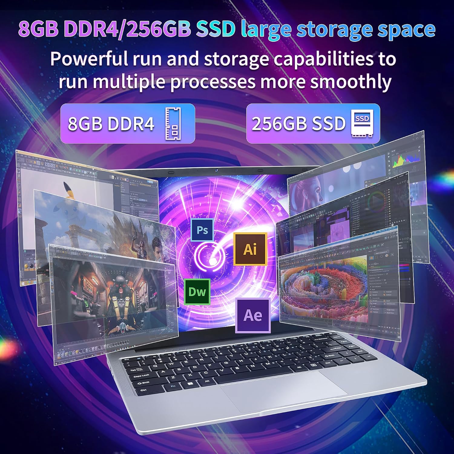 Svikou【Win 11&Office 2019 14" Silver FHD IPS Display Ultra-Thin Laptop, Celeron J4125 (up to 2.7GHz), 8GB DDR4 RAM, 256GB SSD, 2 USB3.0, WiFi/BT, Perfect for Travel, Study and Work (S256GB) - Image 4