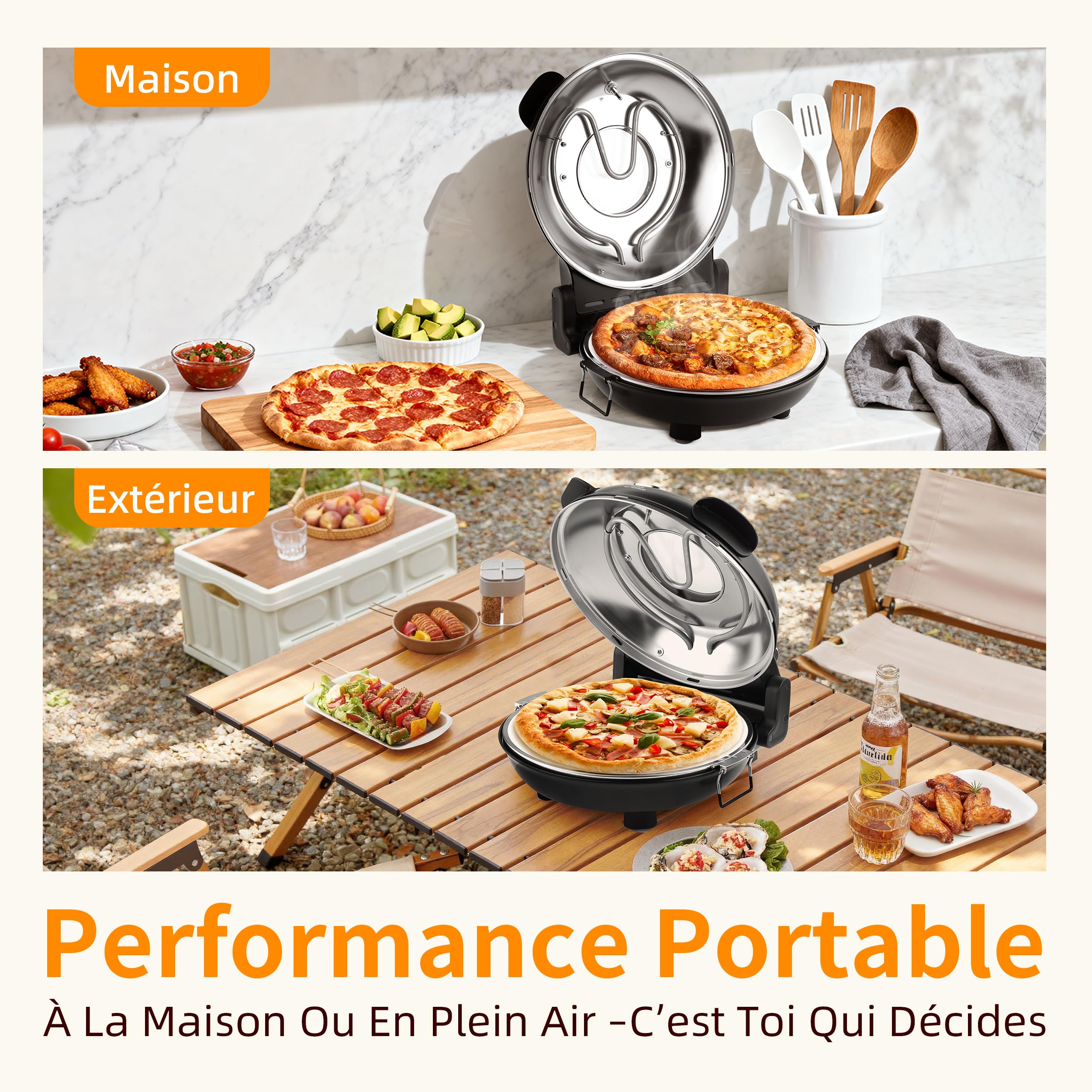 Four à Pizza Électrique, Cuit une Pizza en 4 minutes, Plaque en Pierre Réfractaire de 31cm, Max 420°C Four a Pizza, 1200W, Pelle à Pizza, Grattoir et Recettes inclus, Noir