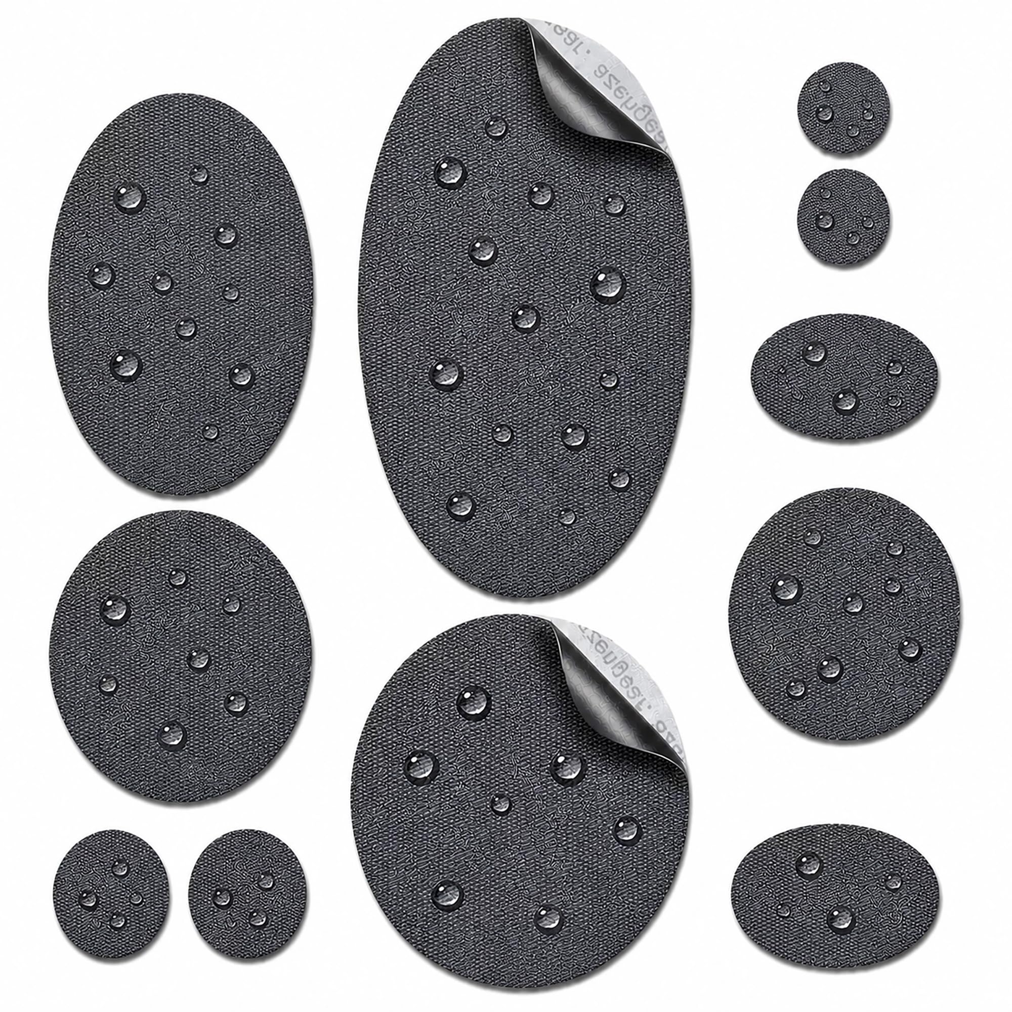 aZengear Self-Adhesive Repair Patches (30+ Colours) for Down Jackets, Puffer Coats, Tents, Upholstery - Waterproof, Tear-Cold-Heat-Resistant Nylon Polyester Fabric (11 Pcs, Graphite)