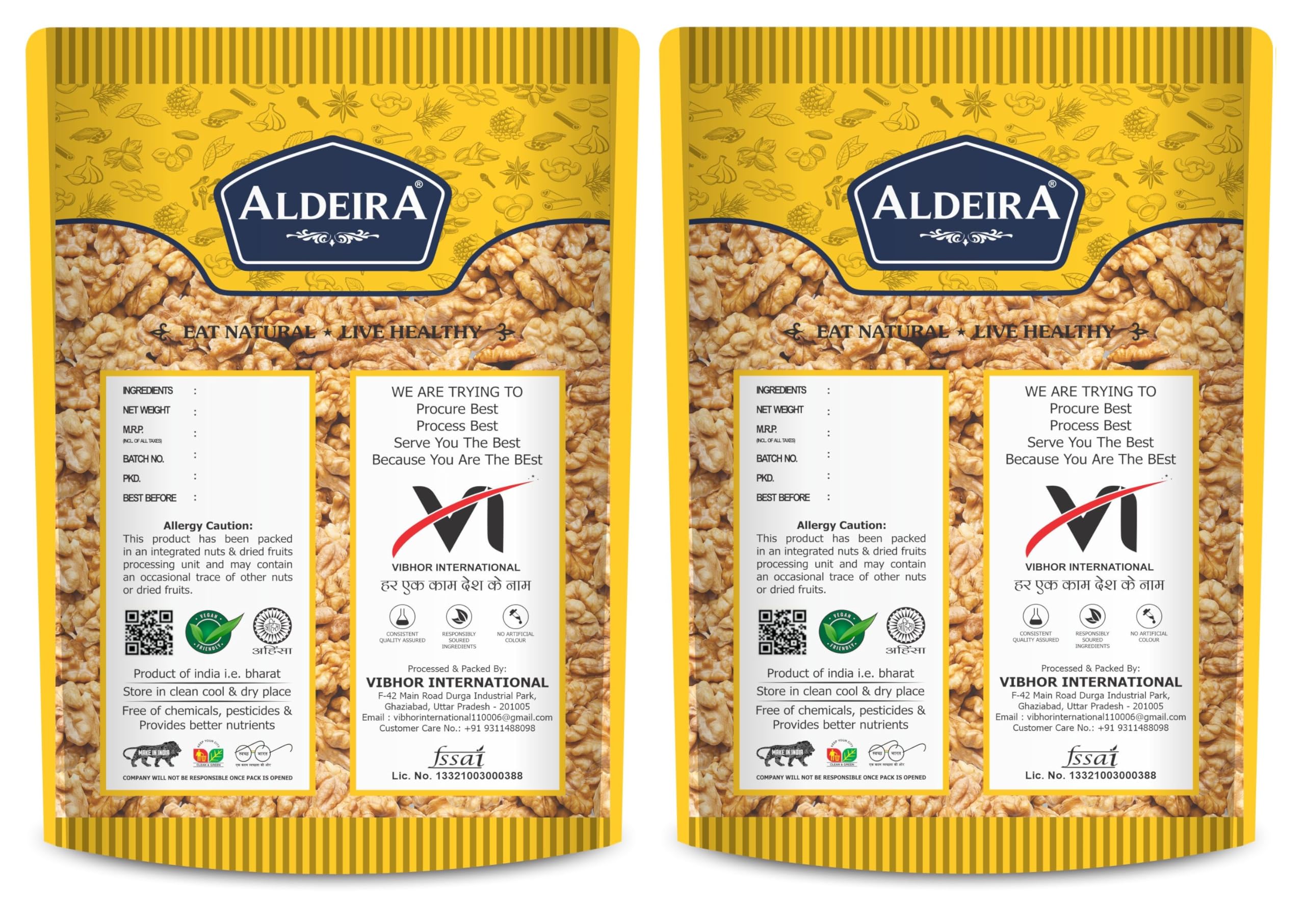ALDEIRA Walnut Kernels Pouch 1kg (500gm x 2) Pack Without Shell | Akhrot Giri | Dry Fruits and Nuts | Grocery Items. 1