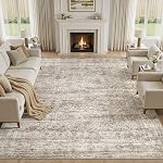 cotiled Area Rug 8x10 Living Room, Washable Abstract Distressed Non Slip | Stain Resistant, Pet Friendly, Large Neutral Soft Indoor Carpet For Bedroom, Nursery, Office Beige/Brown