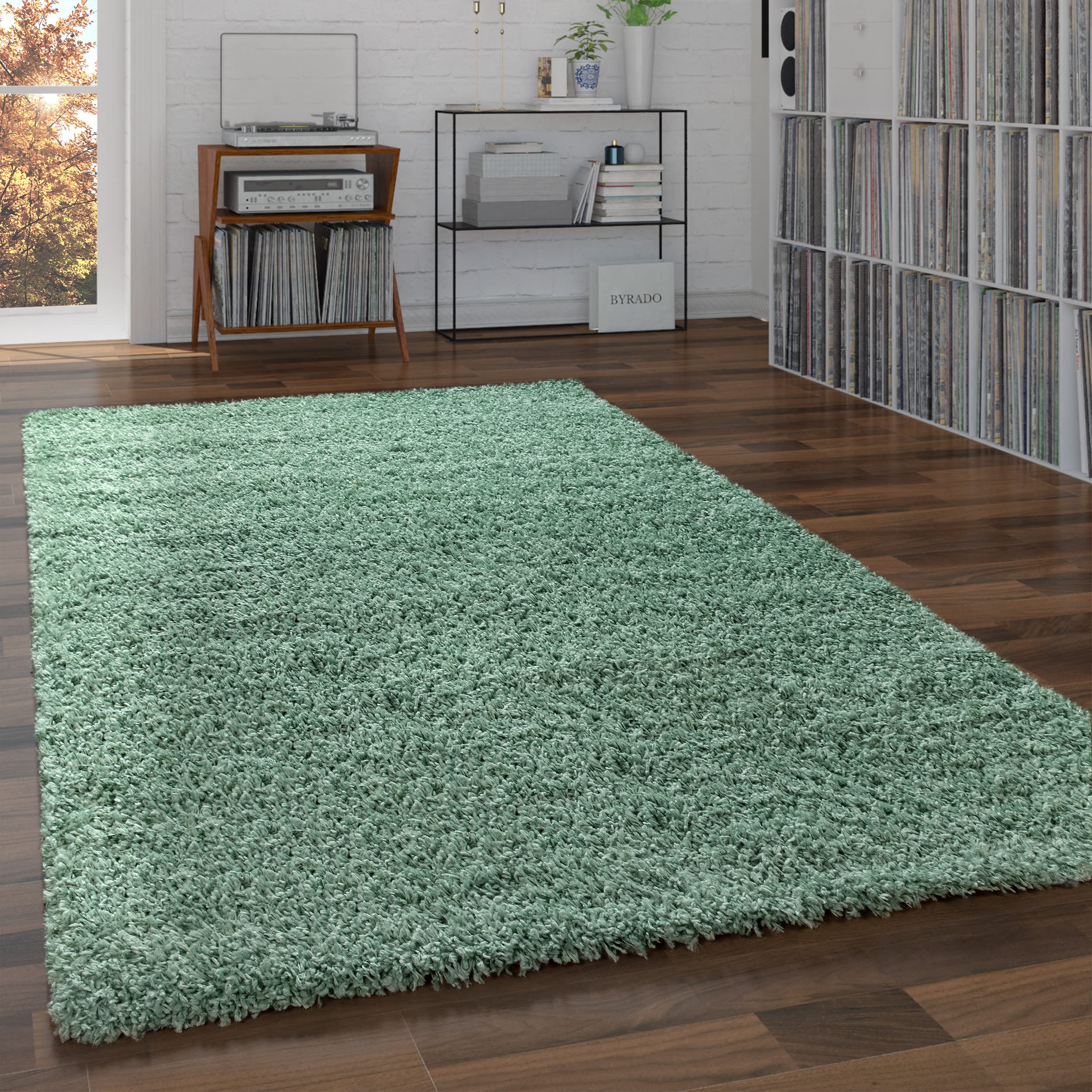 Paco Home Alfombra Salón Pelo Largo Shaggy Mullida Monocolor Tamaños, tamaño:60x100 cm, Color:Verde