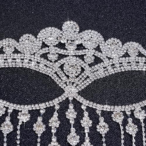 Miniatura 6 de CCbodily Máscara facial de diamantes de imitación para mujer, máscara de cadena de cristal con diamantes de imitación para mujer