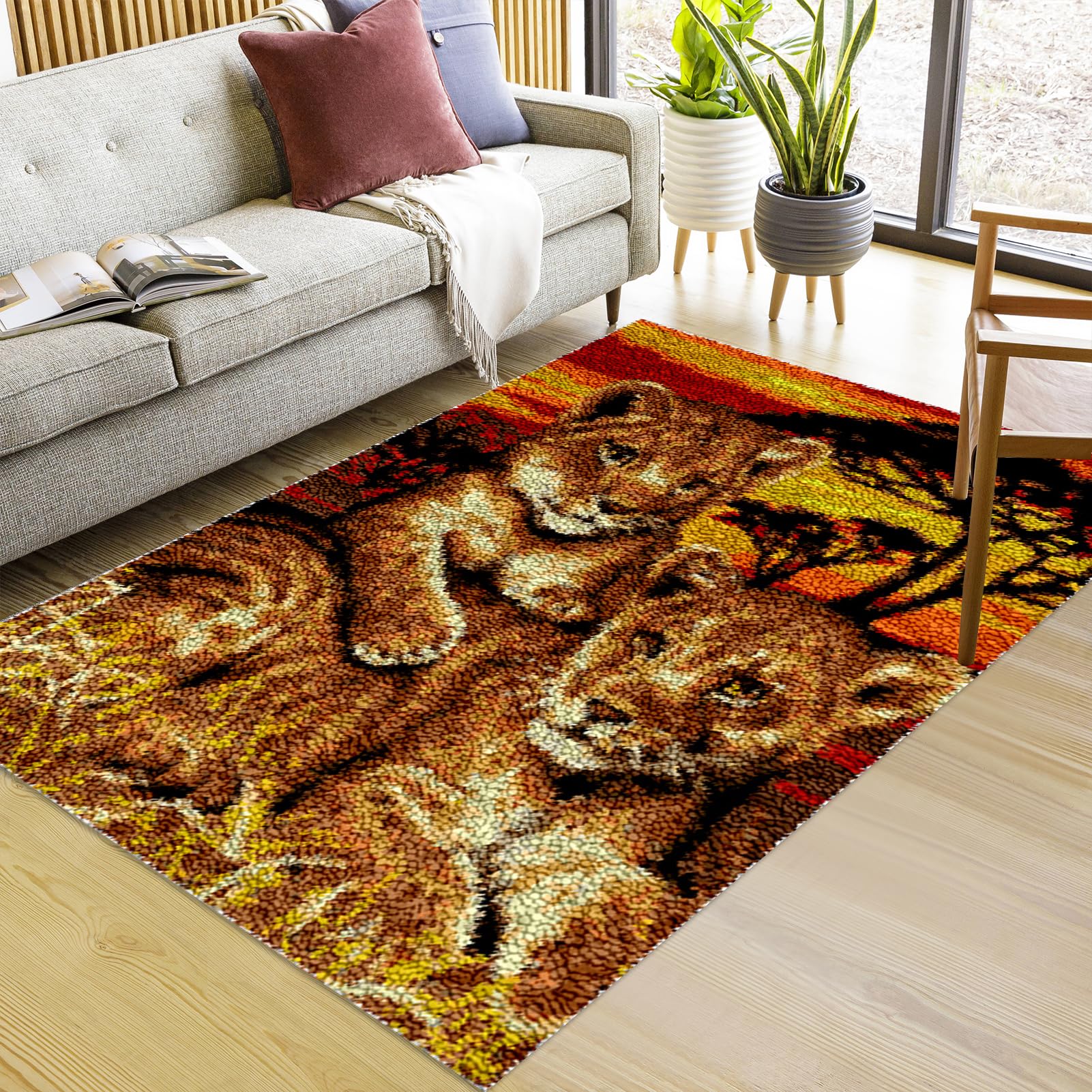 Fjhaeuo Latch Hook Rug Kits For Adults 38 x 52 cm | Rug Making Kits For Adults Printed Canvas Tapestry Kits Embroidery Kits | DIY Crochet Yarn Floor Cushion Crochet Large Hook For Home Decoration