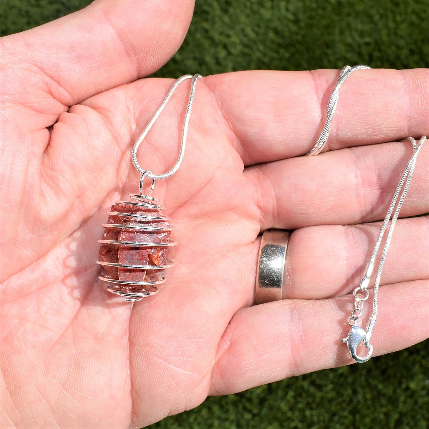 Zenergy Gems Charged Natural Moroccan Vanadinite Specimen Crystal Pendant + 20" Silver Plated Chain + Selenite Charging Heart [Included]