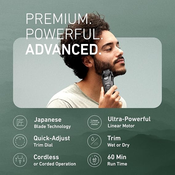 Panasonic Beard Trimmer for Men Cordless Precision Power Hair Clipper with Comb Attachment, 19 Adjustable Settings, Washable, ER-SB40-K, 0.5-10 mm Lengths